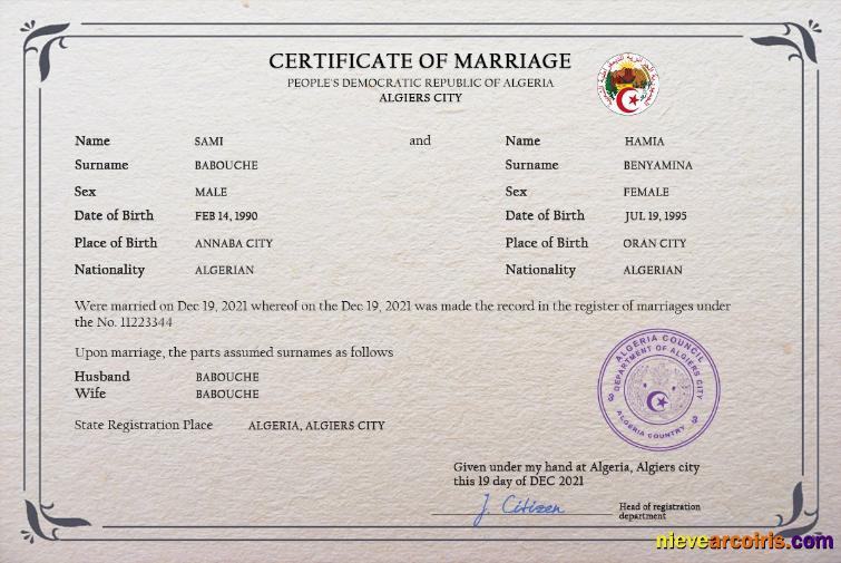 Algeria marriage certificate